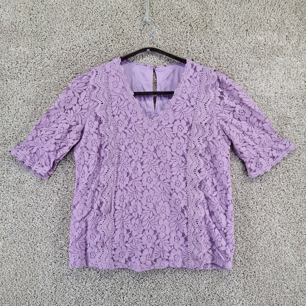 Unbranded Lace Top Women Medium Purple Short Sleeve V-Neck Floral Boho Romantic